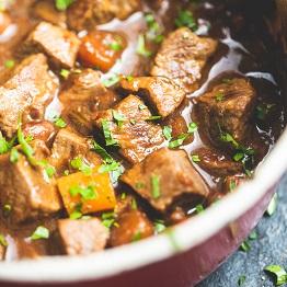 Venison and red wine casserole